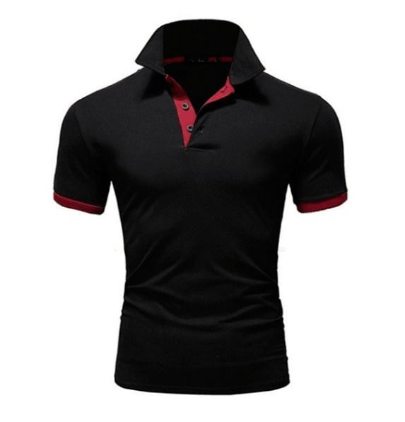 Male Casual Polo Shirts Fashion Contrast Color Design Turn-down Collar Comfortable Tops Slim Fit Short Sleeve Tees