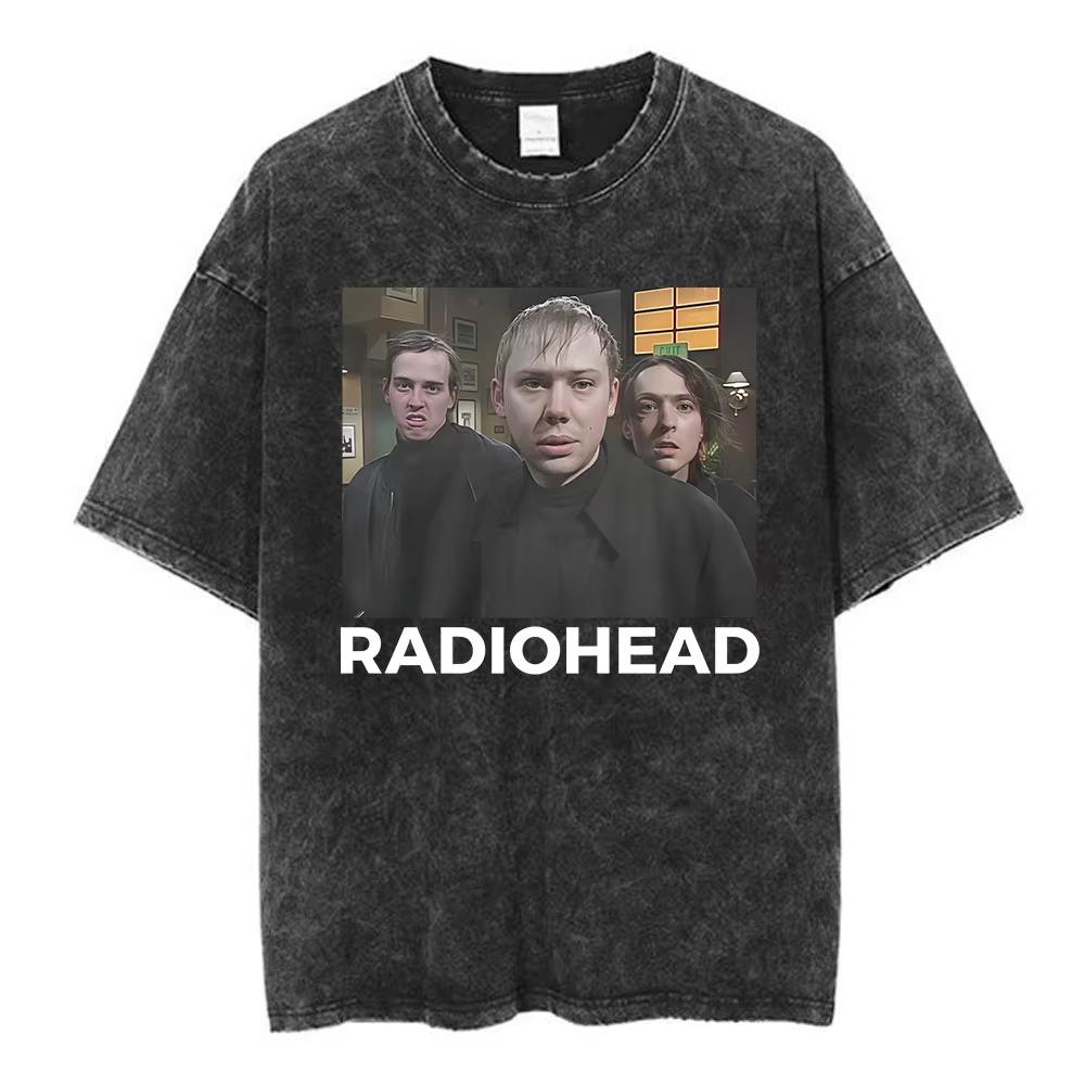 Rock Band Radiohead The Bend Funny Cat Vintage Washed Tshirts Men Women Fashion Hip Hop T Shirts Cotton Male Tshirt Streetwear