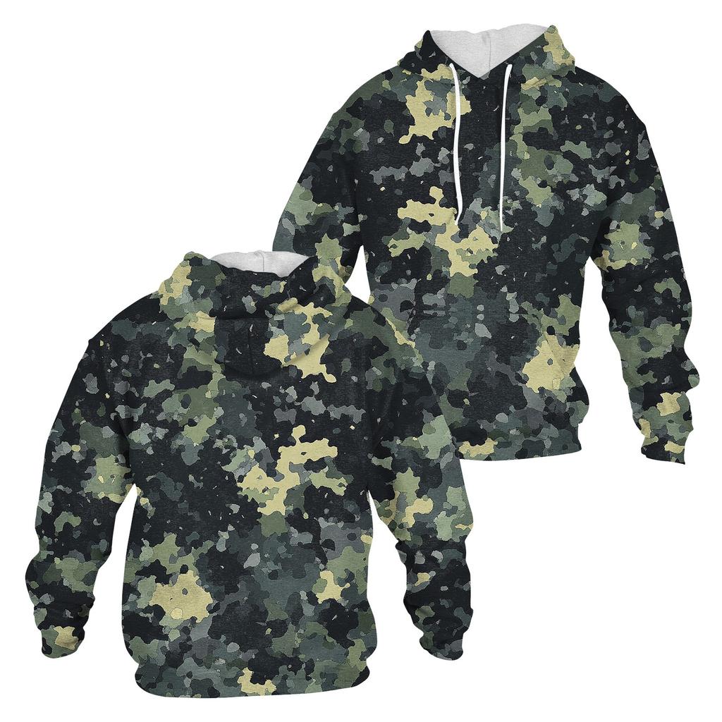 Men's Casual Fashion Long Sleeve Hooded With Pocket Flag Small Print Sweatshirt