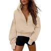 Women's Cropped Half Zip Hooded Sweatshirt - Autumn Winter Fashion 2025