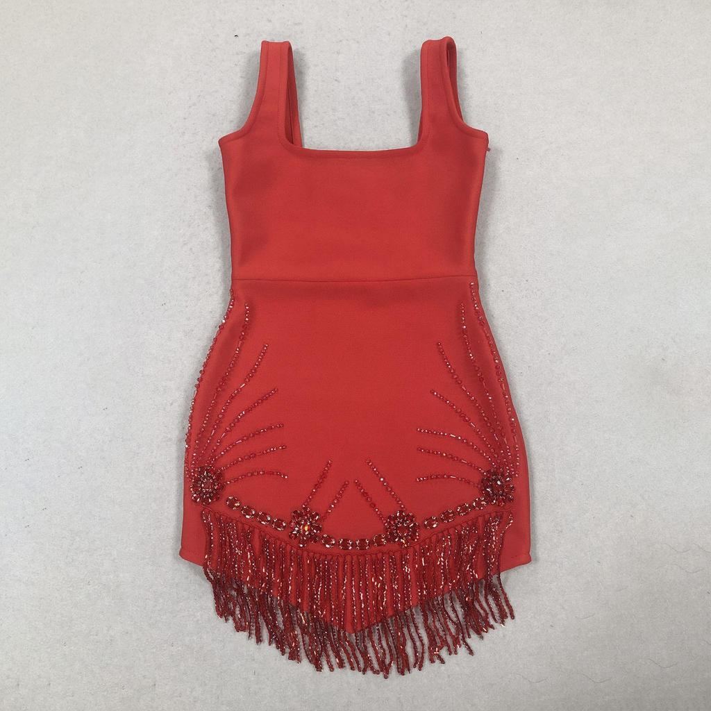 Elegant Beaded Spaghetti Strap Bandage Dress - Sexy, Formal Party Wear