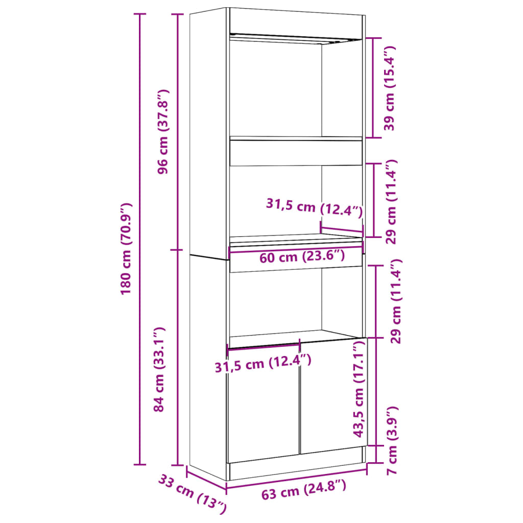 Highboard 63x33x180 cm Smoked Oak Engineered Wood
