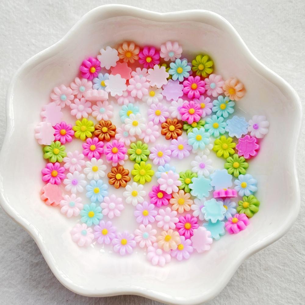 200Pcs color Resin Mini daisy flowers Flatback Flower Rhinestone Gem Scrapbook Wedding Ornament Applique Crafts DIY Nail Art