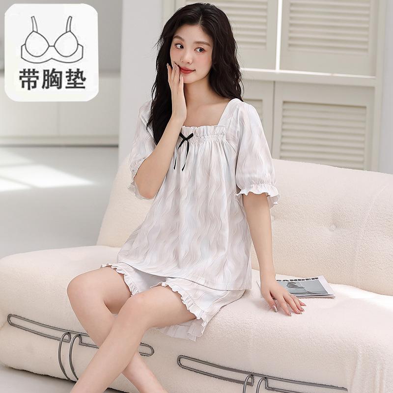 Pajamas Women'S Pure Cotton Short-Sleeved Shorts Student Cartoon Pullover Cotton Korean Version Women'S Loungewear