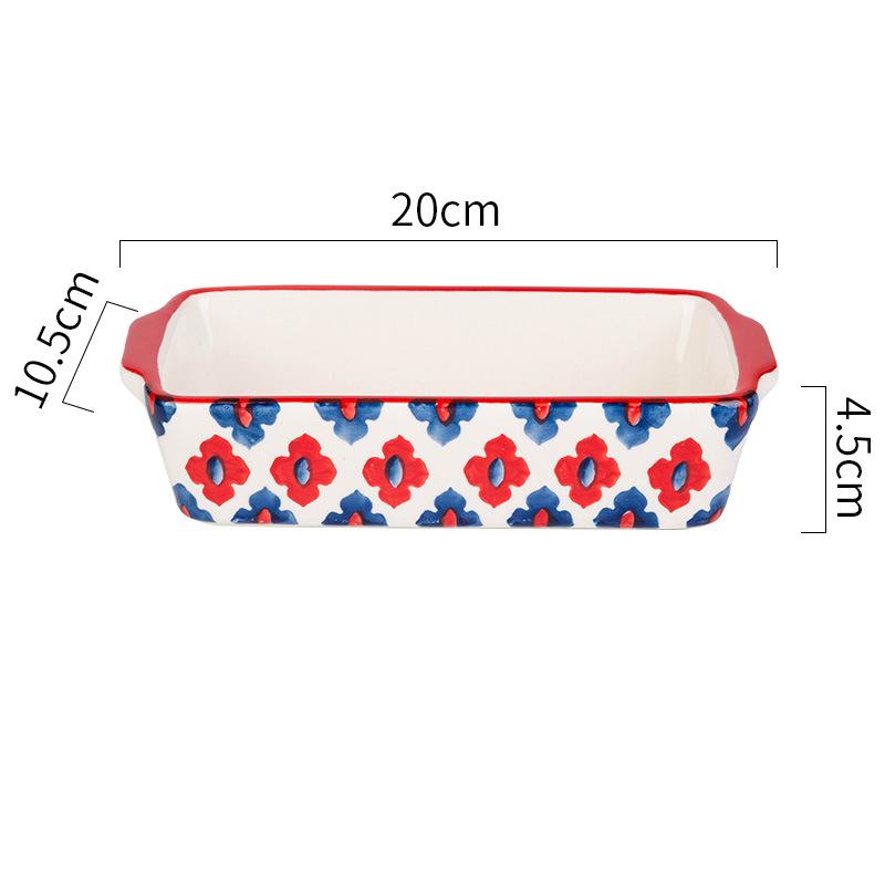 Çiçekler Dikdörtgen Oval Saplı Fırın Tepsisi Seramik Fırın Kabı Kızartma Lazanya Tepsisi Mutfak Salata Peynirli Fırın Tepsisi