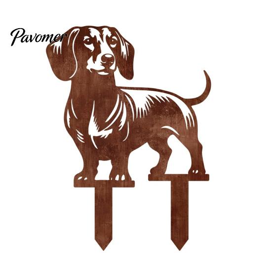 Niedliche Hundeblumenbeet-Dekoration Metall-Dackel-Gartenspieß, Rostige Tier-Silhouette Dekorative Hofspieße Kunst für Draußen Rasen, Weg, Terrasse, Skulptur