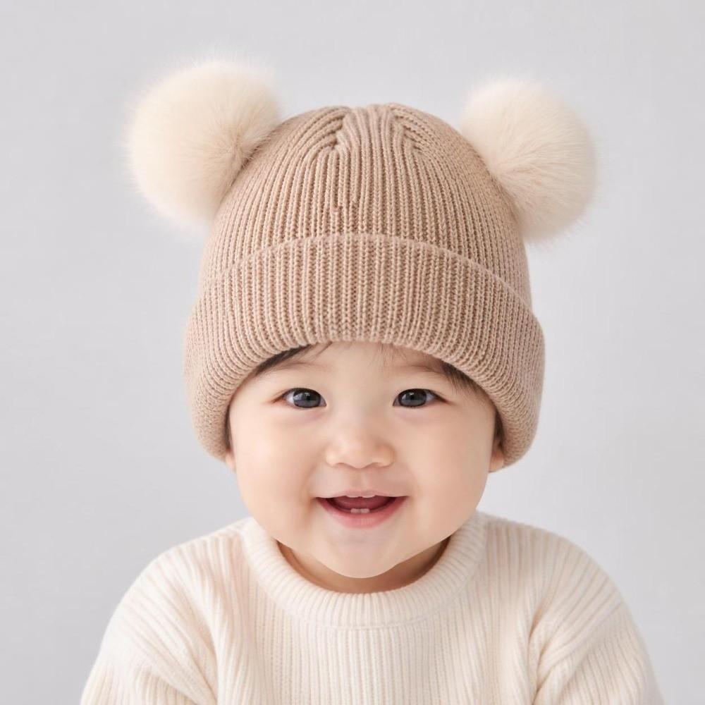 Plush Ball Baby Knit Hat Solid Color Newborn Turban Cap Infant Bonnet  Winter Autumn Season