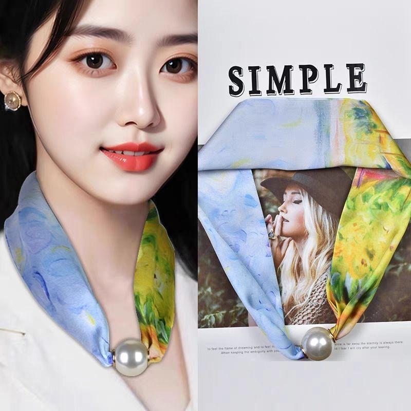 

Универсальный шелковый шарф Корейское издание Модный жемчуг Защита шеи Простой и элегантный Женский тонкий стиль Индивидуальность