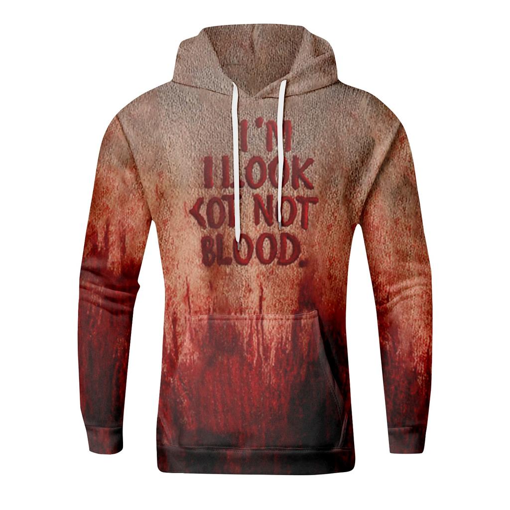 Halloween Blood-stained Print Men's Loose Hooded Sweatshirt