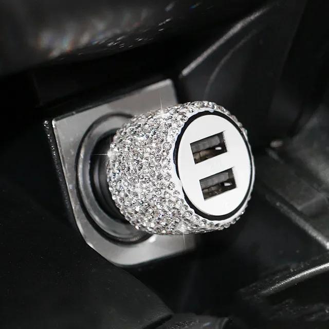 Bling USB Car Charger 5V 2.1A Dual Port Fast Adapter Pink Car Decor Car Styling Diamond Car Accessories Interior for Woman