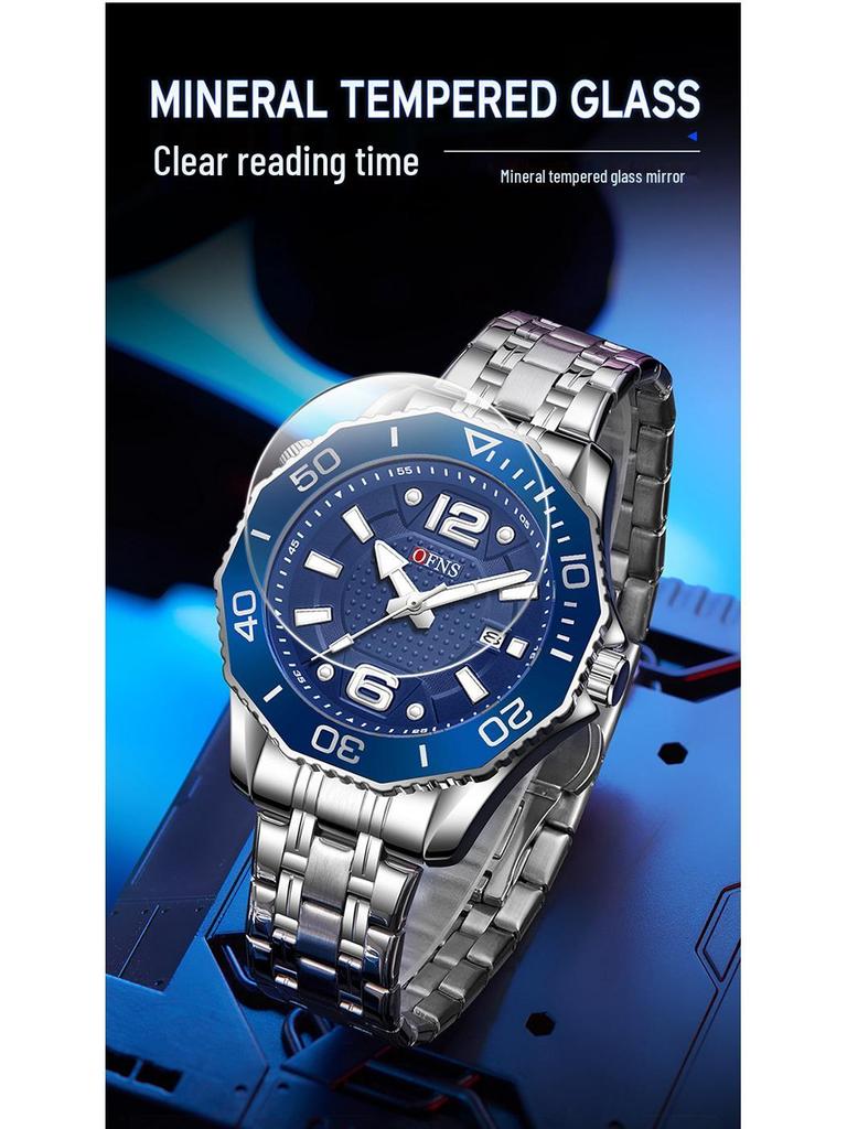 Oufanni Men's Rotating Bezel Quartz Watch - Waterproof, Douyin Style, High-Value with Single Calendar