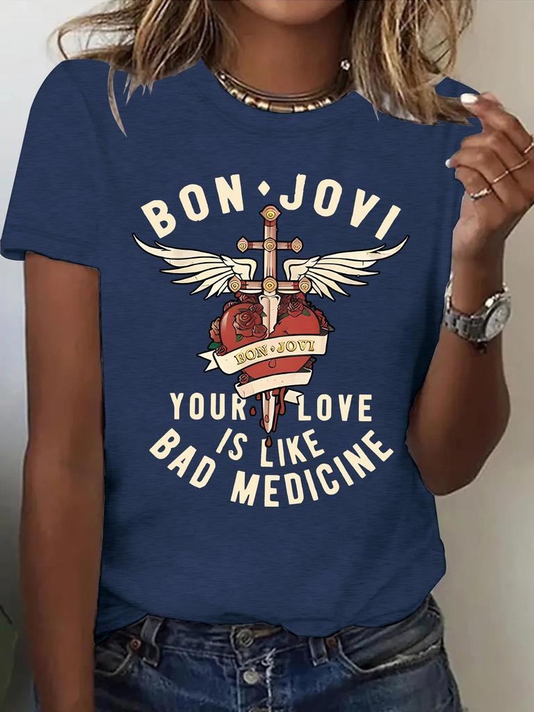 Bon Jovi Women's Short Sleeve Summer T-shirt Top - New Fashion