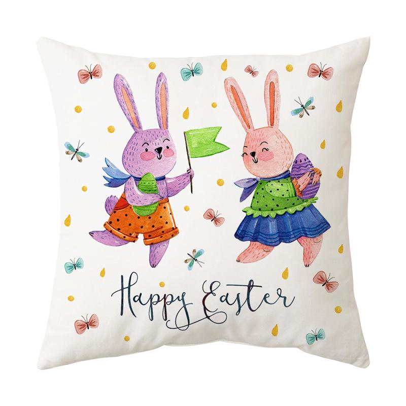 Easter Bunny Cartoon Cushion - Hand-painted Creative Sofa Back Pillow