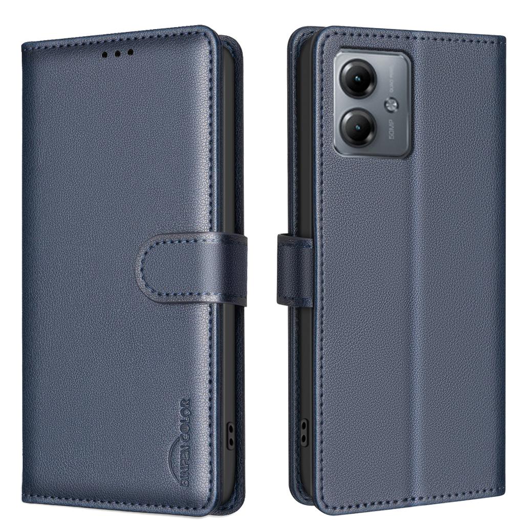 BINFEN COLOR BF32 For Motorola Moto G14 4G/G54 5G Phone Case Litchi Texture Leather RFID Blocking Cover