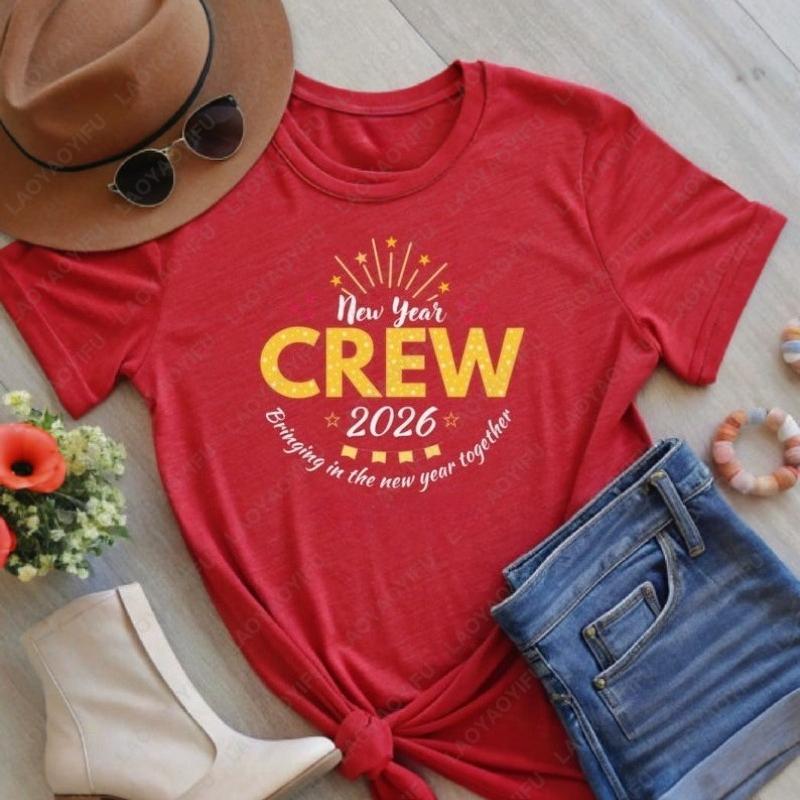 Fashion New Year Hello 2026 Family Unisex Adult Cotton Shirts Matching Group Party Outfit TShirt Festival Graphic Oneck Tops