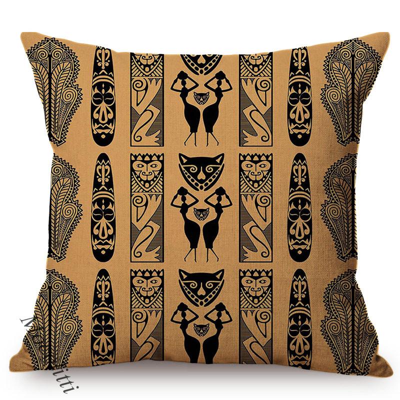 African Nation Style Cushion Cover, Culture Art Pattern, Exotic Cotton Linen, Car Sofa Pillow Case
