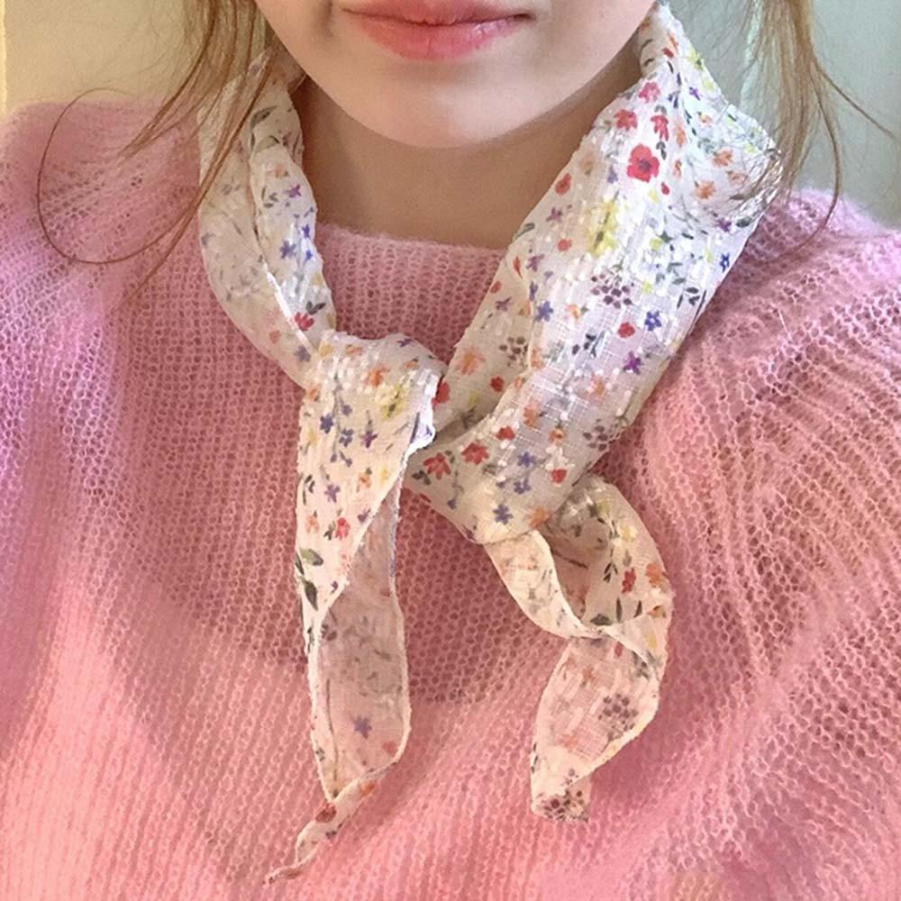 Pastoral Style Spring Silk Scarves Cotton Bohemian Hair Band Hijab Scarf Floral Headscarf Girls