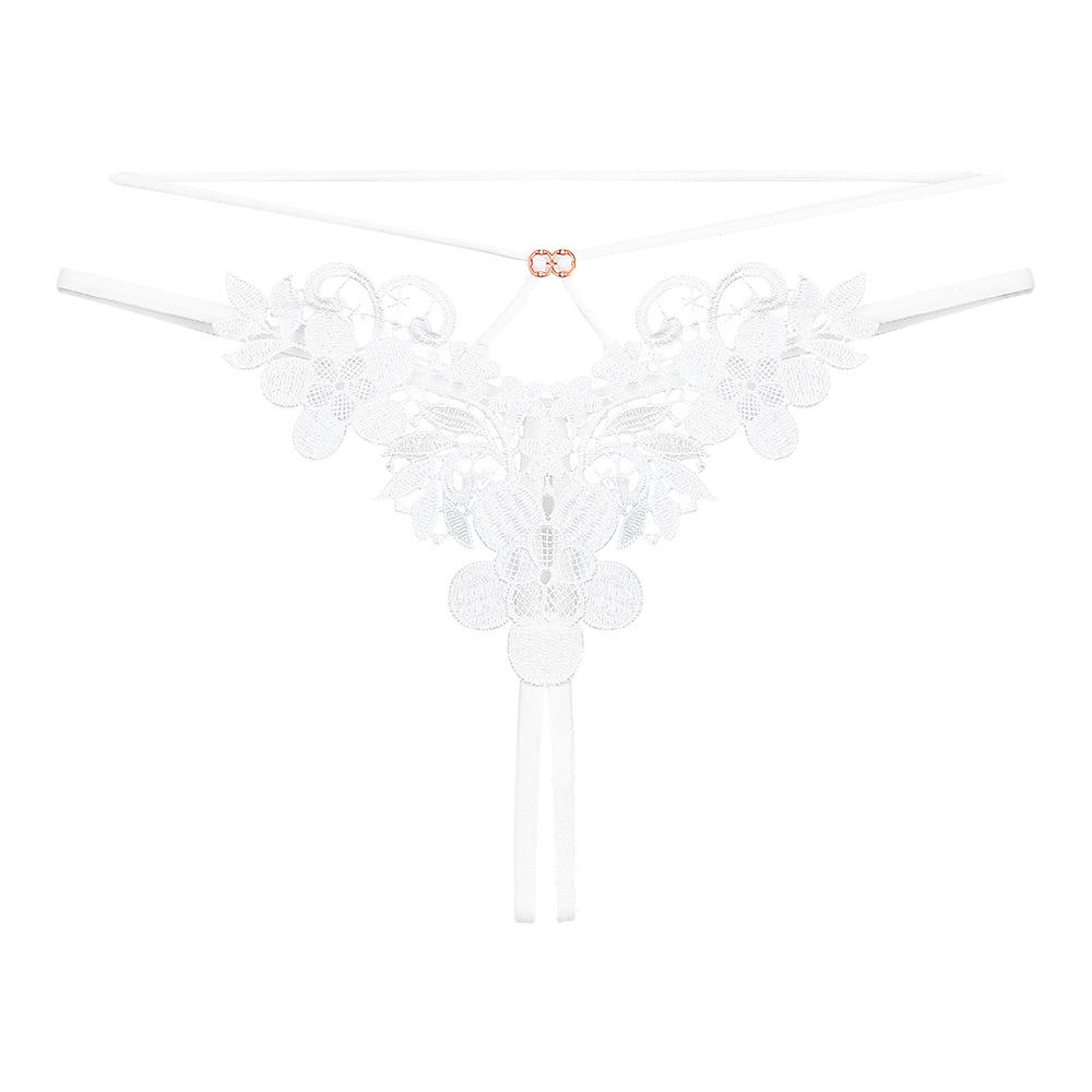 French Romantic Embroidered Sexy Rhinestone Thong: Erotic Open Crotch with Removable Design