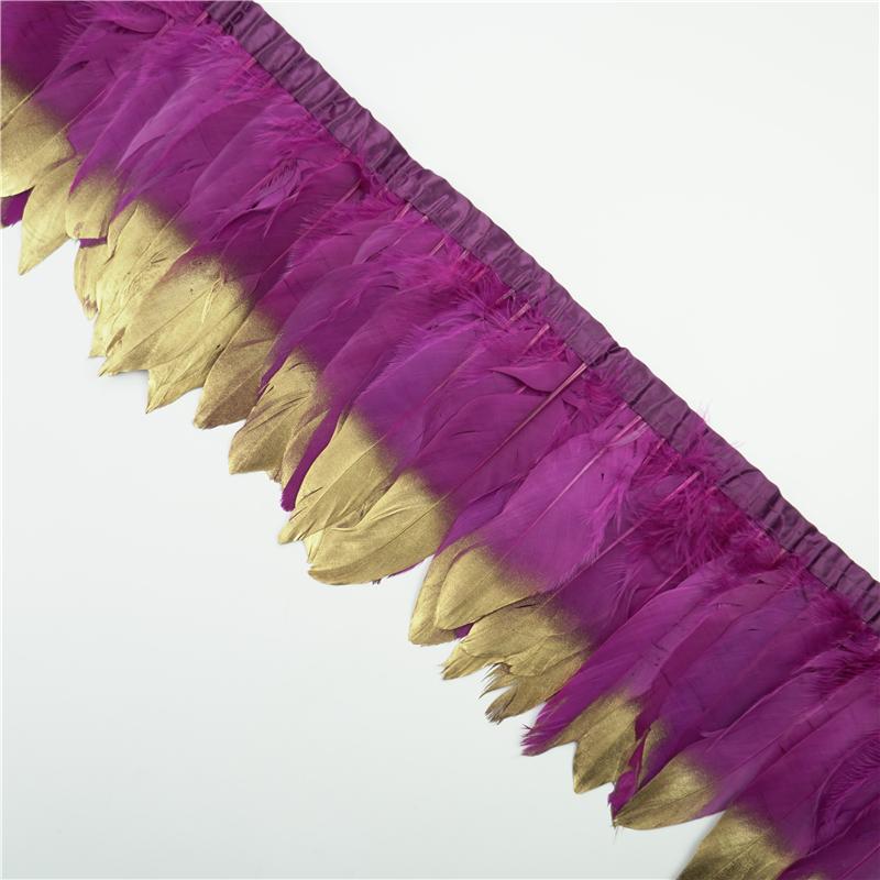 2Meter Gold Silver Goose Feathers Trim On Tape Fringe Ribbon Geese Feather for Crafts Golden Needlework Accessories Decoration