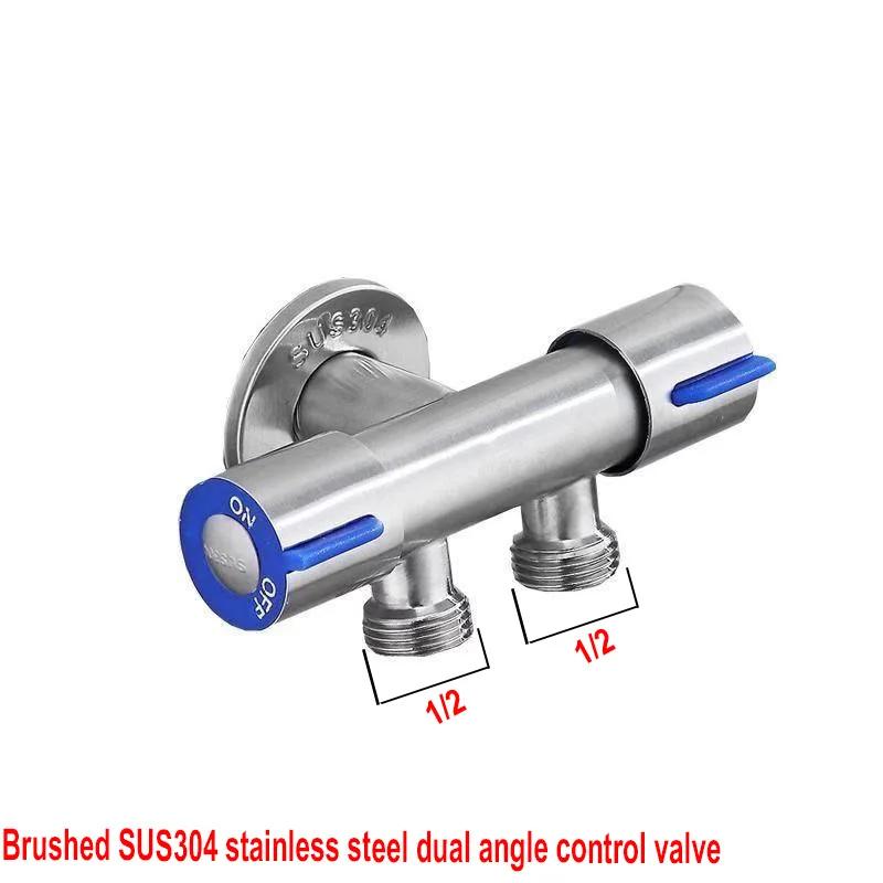 Dual Control Double Handle Stainless Steel Faucet 1 in 2 out Handheld Bidet Toilet Water Sprayer - Bathroom Accessory