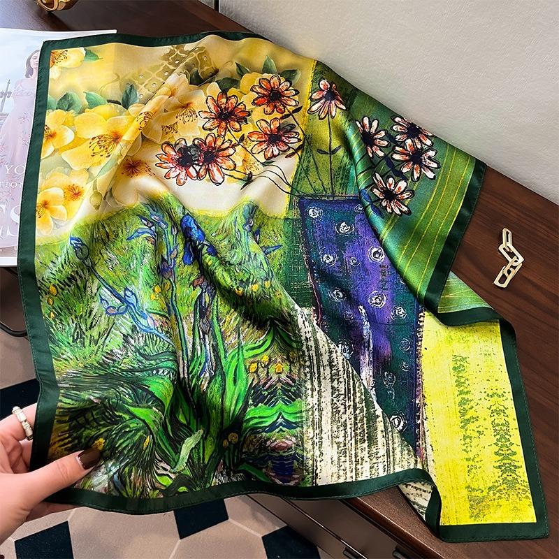 New Silk Silk Scarf Women's Spring Fashion Elegant Peony Plain Crepe Satin Silk Scarf 100% Mulberry Silk Square Scarf 53 Silk Scarf