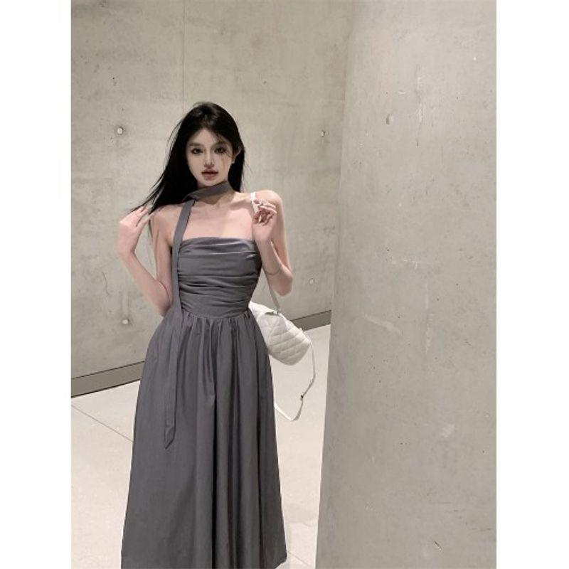 

Ruched Gray Summer A- line Skirt Fancy Tube Top Gray L