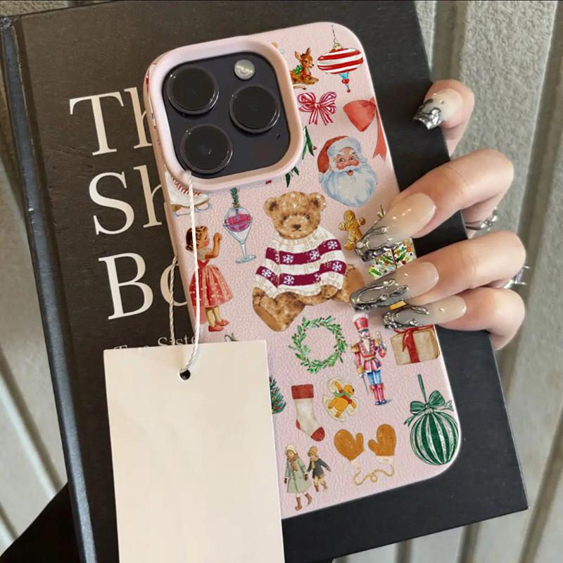 Cartoon Bear Christmas Pattern Phone Case For iPhone 17 17 Air 16 15 14 13 12 11 Pro Max 16E 15 14 Plus X XR XS Protection Cover