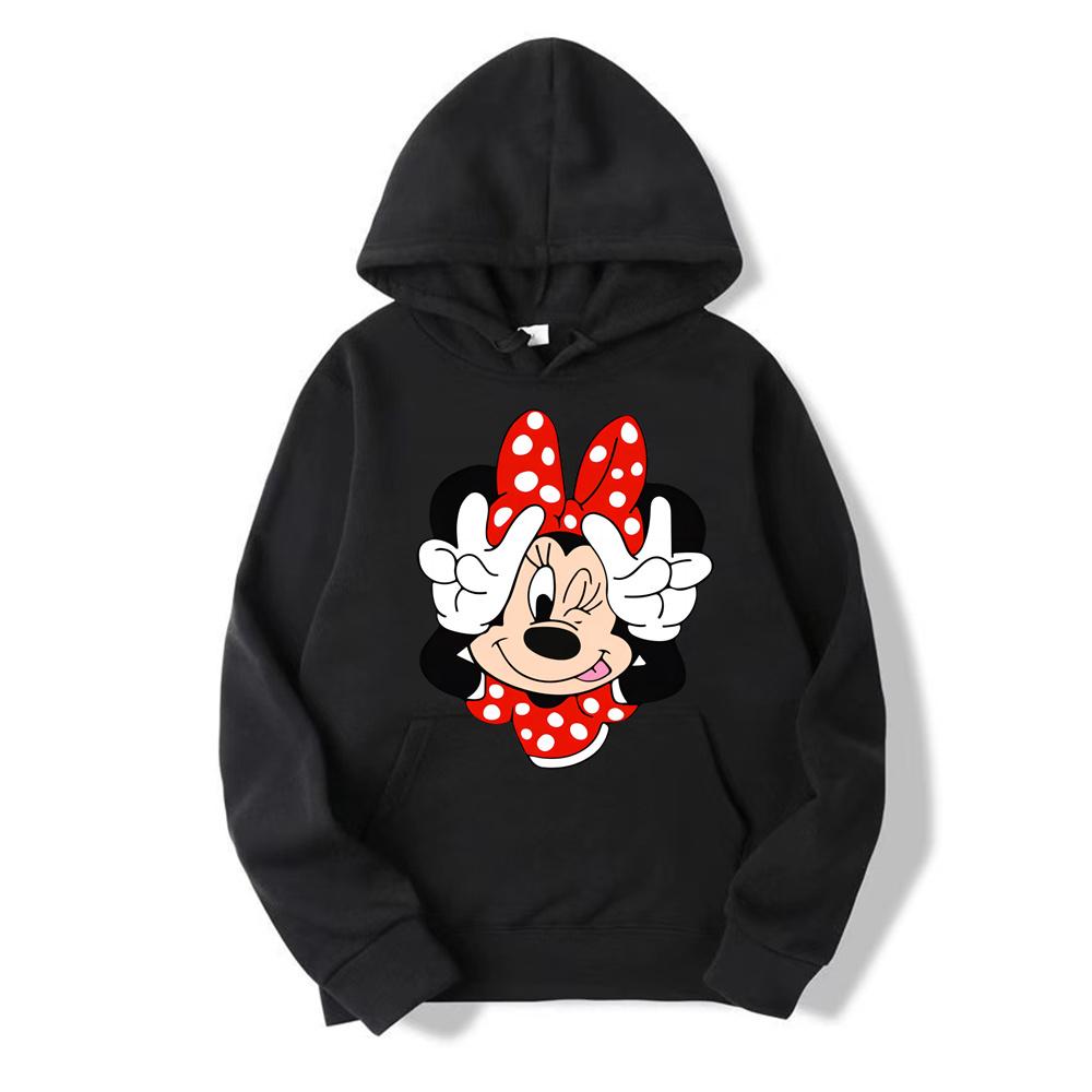 2024 Disney Minnie Mouse мультфильм аниме женский пуловер топы весна осень мужской толстовка мода красный спортивный пара толстовка одежда L чёрный 2622₽