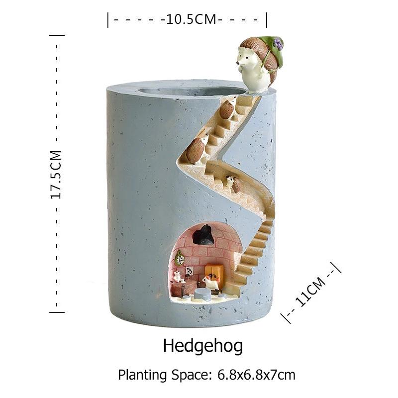 Creative Animal Resin Flower Pot Succulents Planter Water Planting Container Rabbit Hedgehog Decorative Pot Desktop Ornament