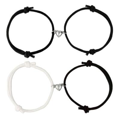 1 Pair Simple Pendant Suction Couple Metal Heart Magnetic Bracelets Women Men Adjustable Matching Bracelets
