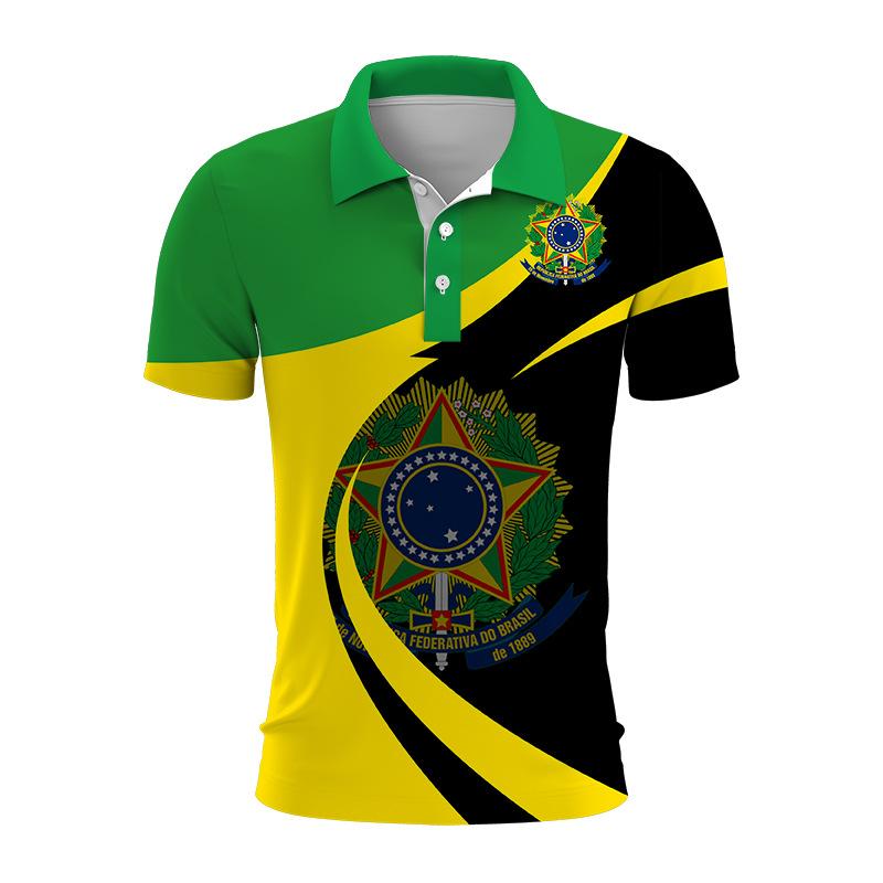 Brazil National Emblem 3d Printed Summer Button Down Collar Polod For Men Casual Tops Oversized Short Sleeve Trend Men Clothing