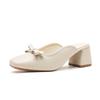 One-word Bow Thick-heeled Bag Head Slippers Half-towed, Wearing Cool Slippers Casual Thick-heeled Bag Shoes