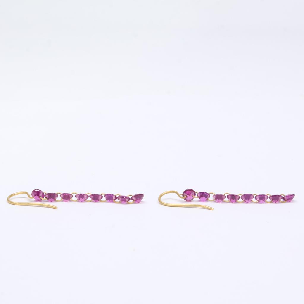 Marie-Helene de Taillac Ausgezeichneter Zustand 20K 4,45ct Rhodolith-Granat Riviere 8 Punkte Ohrring GelbgoldGebraucht