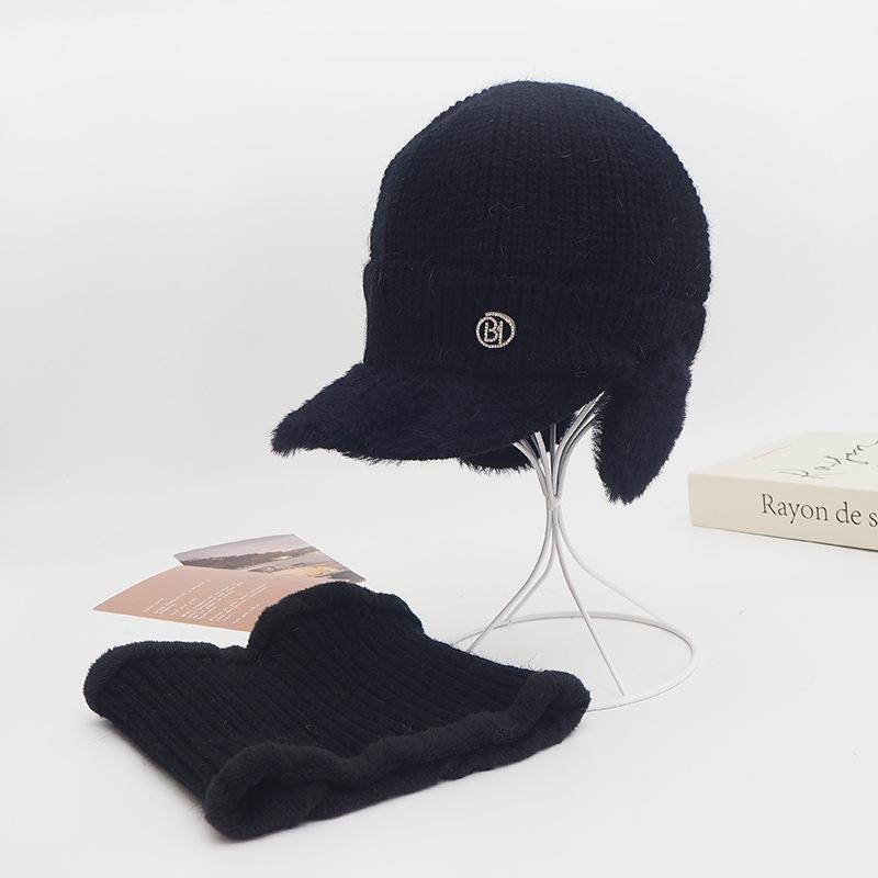 

Зимняя женская шапка корейская версия теплая шапка для защиты шеи и ушей уличная ветрозащитная вязаная шапка шарф набор из двух предметов