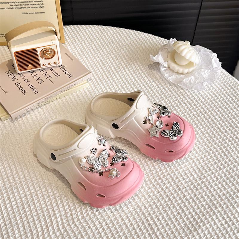 

Девочки тапочки дырочки обувь 2025 новый летний модный принцесса обувь детские пляжные сандалии девочки нескользящие для детей старшего возраста 38-39 розовый