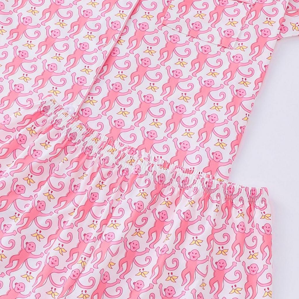 New Women's Pajamas Printed Lapel Collar Short-sleeved Shorts European and American Loungewear Cardigan Loose and Comfortable