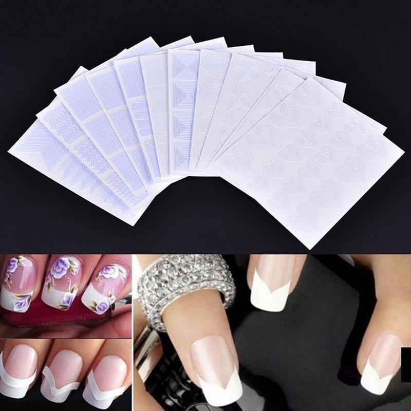 12 szt. DIY Artystyczne Końcówki Styl Francuski Piękno Puste Szablony Uśmiechu Naklejki Linia Fali Narzędzia do Manicure