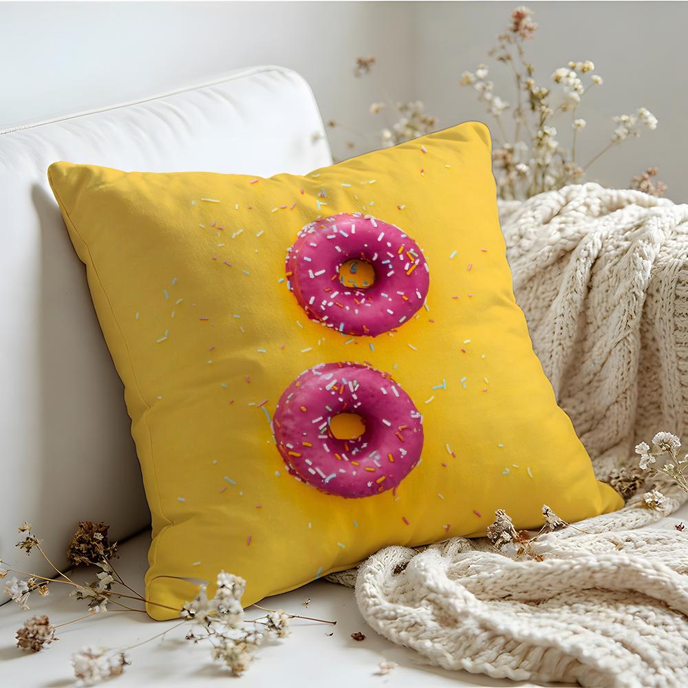 Cushion Cover Linen SkinFriendly Soft Decorative Case For Sofa Home Decor Sweet Donut Cute Anime Pillow Cover