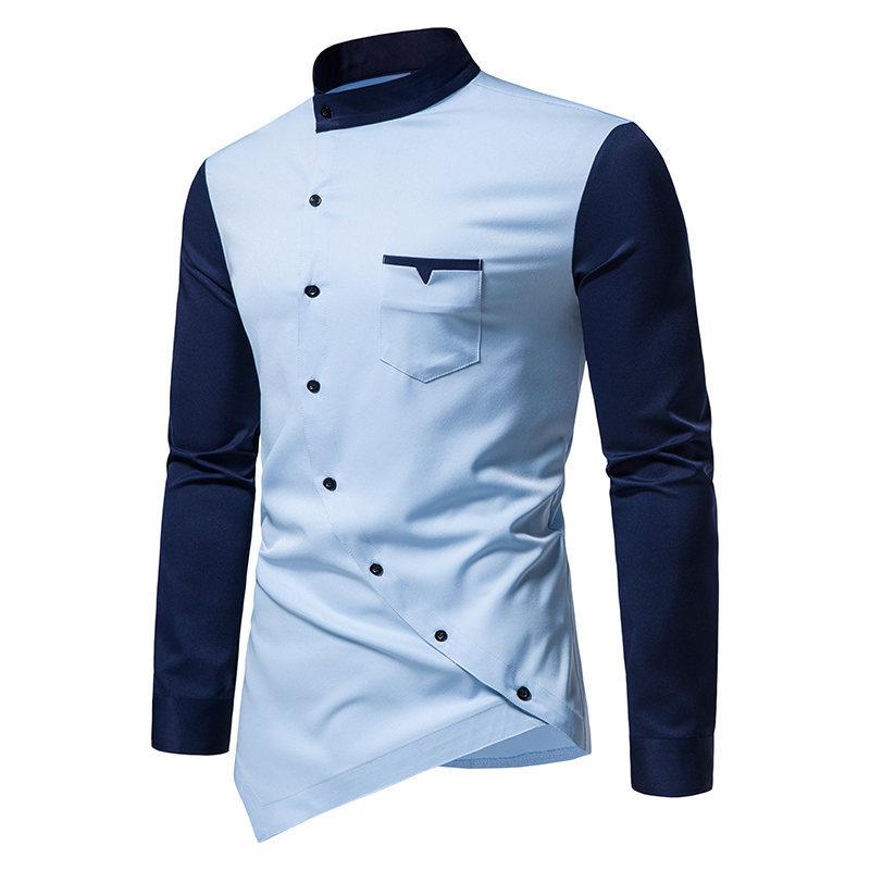 Herrenhemd Langarm Mode Diagonale Knopfhemden Herren Designer Unregelmäßiger Henry-Kragen Einfarbig Lässiges Hemd