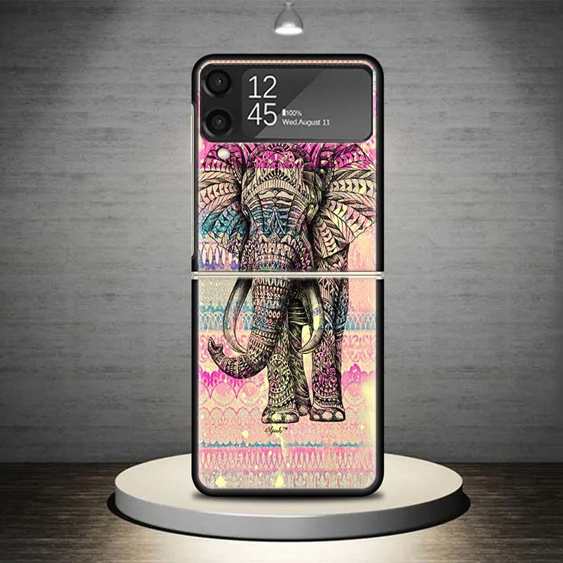 Elephant Mandala Aztec Phone Case For Samsung Galaxy Z Flip 7 6 5 4 3 5G Shockproof Cover Z Flip7 Flip6 ZFlip5 Flip3 Flip4 Luxur