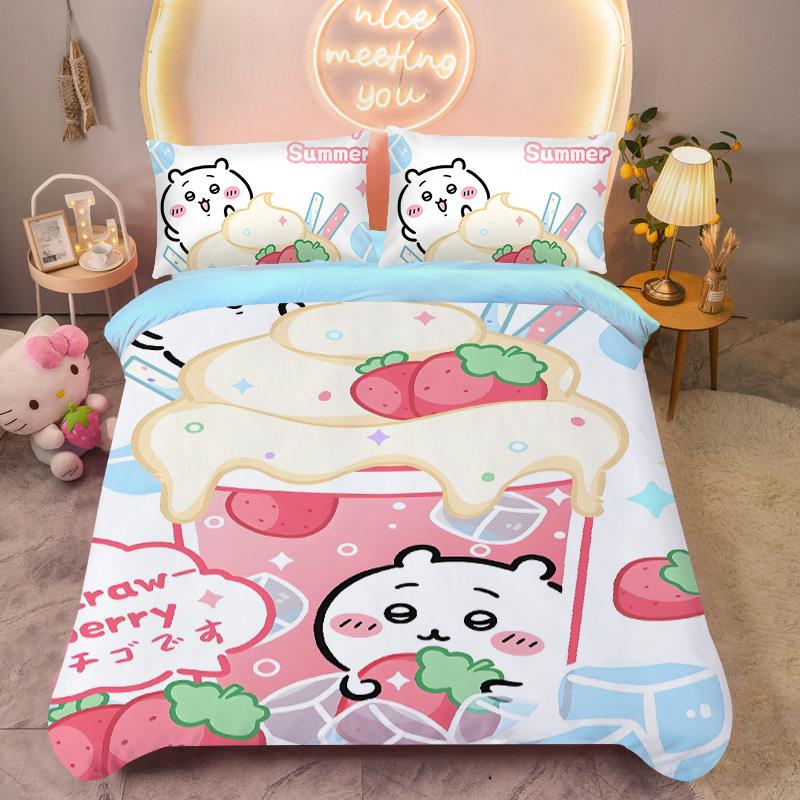 Bedding Set Colorful Print Polyester Student Dormitory Bed Sheet Quilt Cover Kid Gift Home Textile Decorative