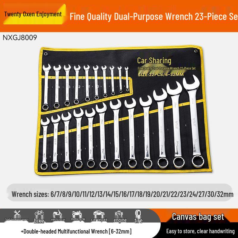 10-Piece Double-Head Wrench Set - Chrome Vanadium Steel for Automotive Repair