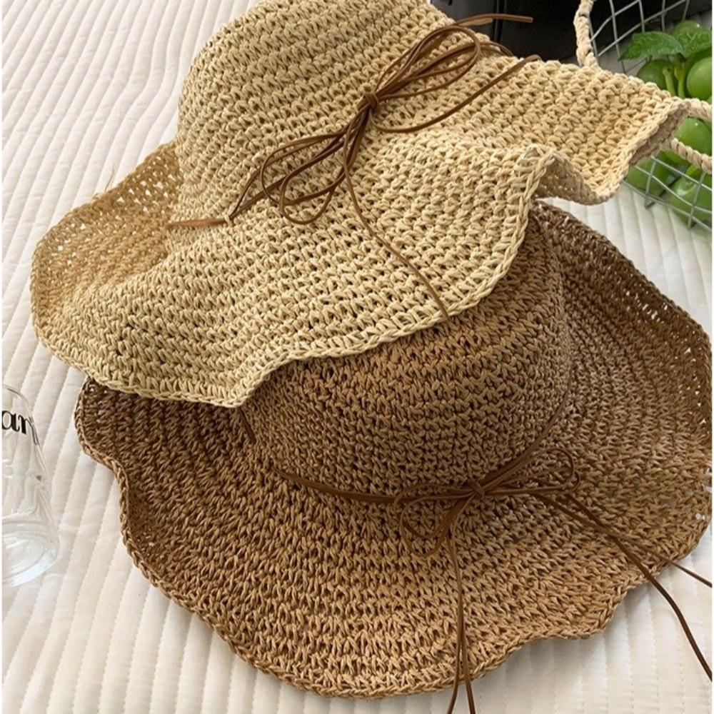 Sun Protection Seaside Sun Hat Large Brim Bow Panama Hat Summer Beach Fisherman Hat
