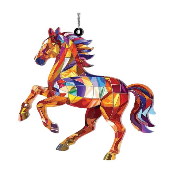 Car Pendant Colorful Horse Design Acrylic Pendant Expressive Silhouette Glossy Finish Fade Resistant Perfect Car Accessory