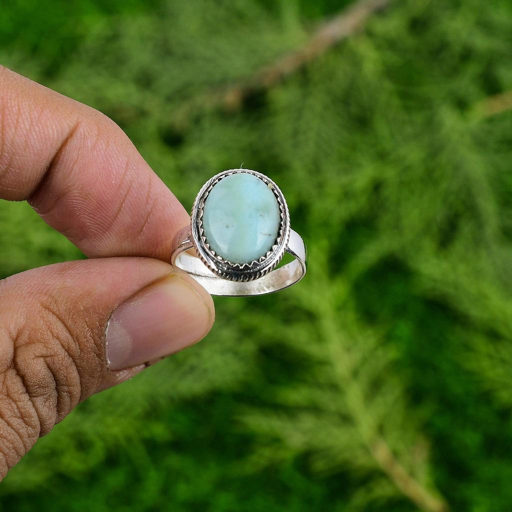 Mothers day Deal Sterling Silver Larimar Gemstone Sister Anniversary Bezel Ring