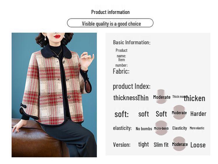 2024 Mom's Petite Plaid Wool Coat - Autumn Fashion, Versatile & Stylish