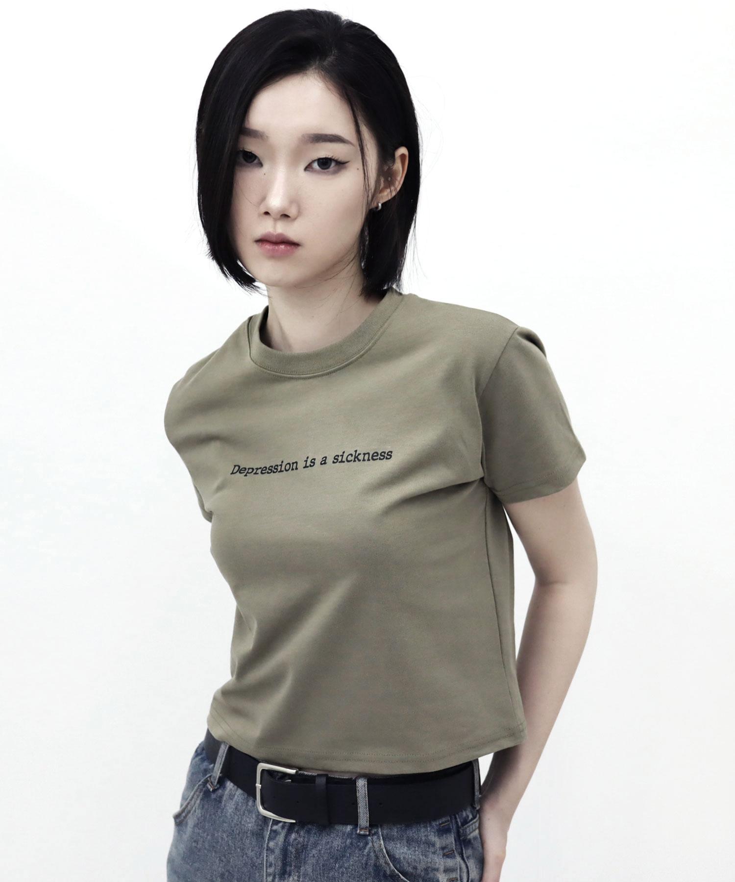 Just Haeng C.U.W No.3 Depression Khaki Lettering Crop Top F