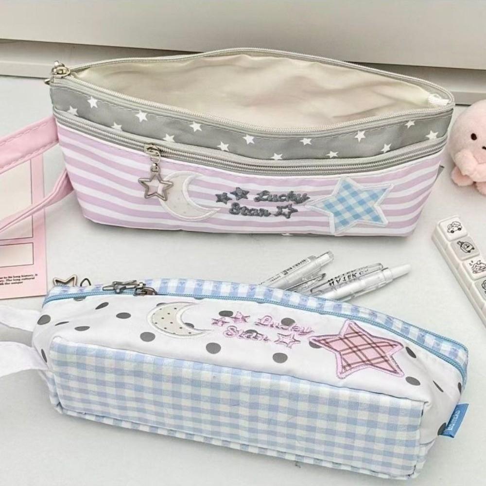 Large Capacity Pencil Case Plaid Stationery Storage Bag Gifts Pen Bag For Students