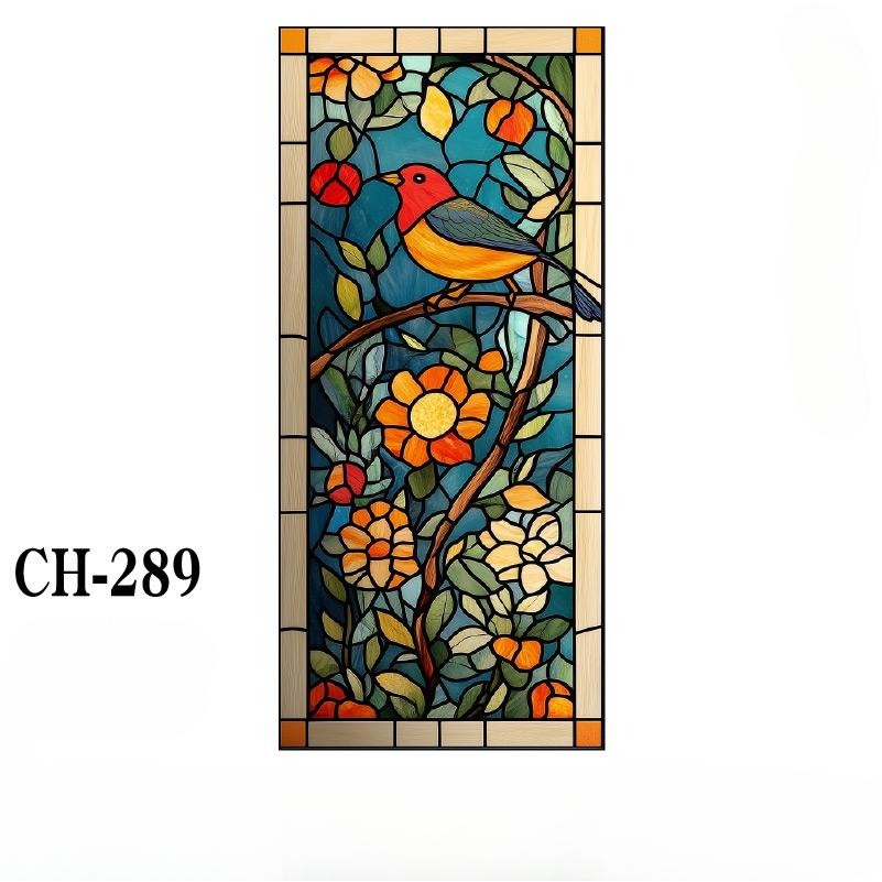 Colorful Window Glass Electrostatic Stickers Retro Flowers Birds Stickers Removable Window Privacy Stained Decor Film For Home