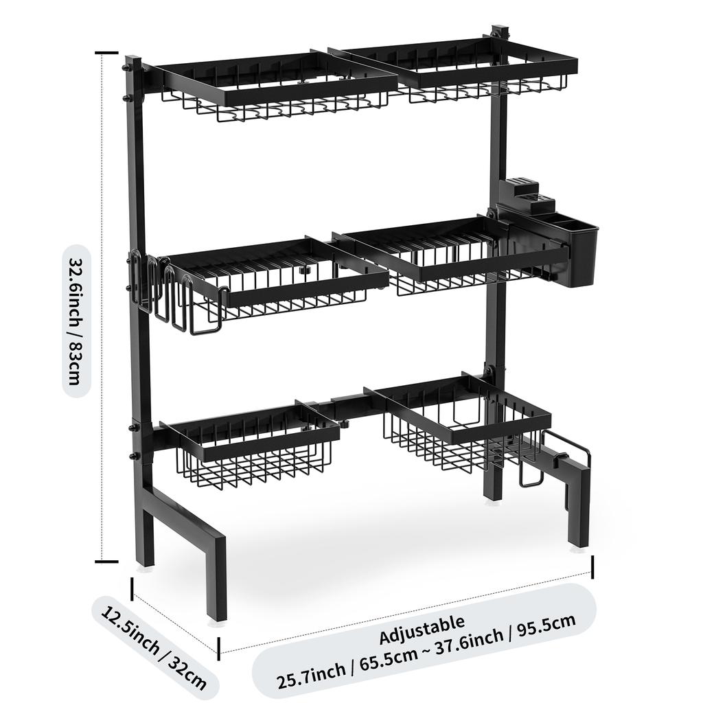 Kitchen Sink Rack, Dish Drying Rack, Adjustable Width Multi-Functional Large-Capacity Kitchen Organizer